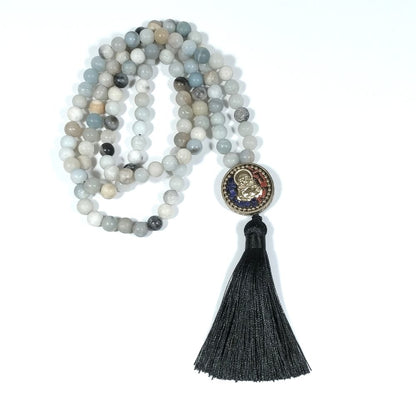 Japa Mala - semi e legno - Agata - Acquamarina - GANESH