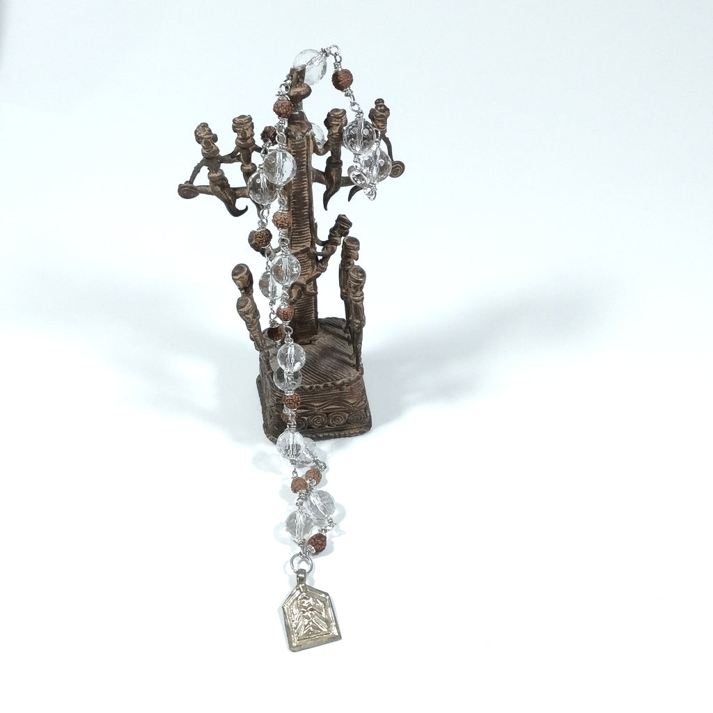 Collana ETNICA in argento 925 Collana artigianale Cristallo di rocca, Rudraksha | JAPAMALA