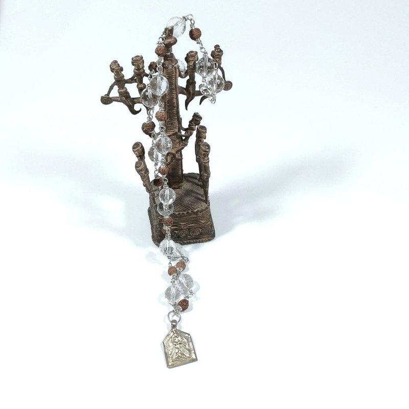 Collana ETNICA in argento 925 Collana artigianale Cristallo di rocca , Rudraksha | JAPAMALA
