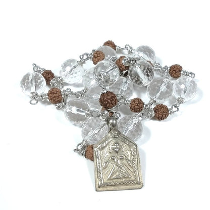 Collana ETNICA in argento 925 Collana artigianale Cristallo di rocca , Rudraksha | JAPAMALA