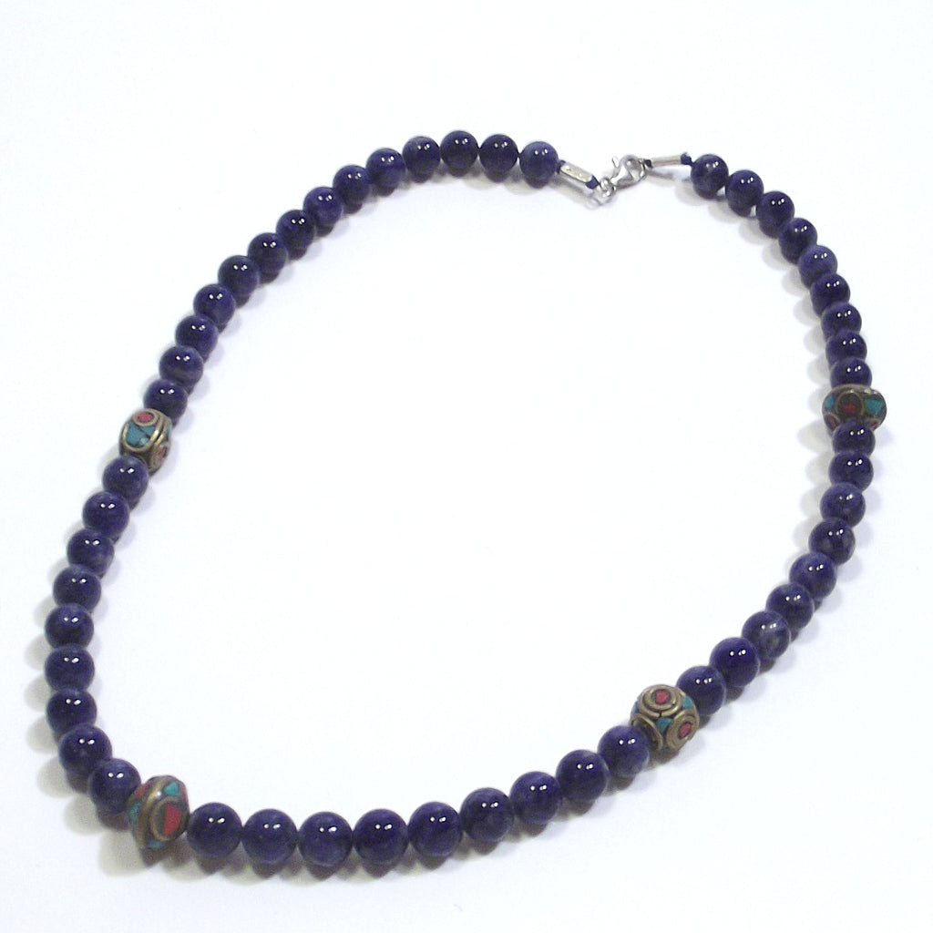 GIOIELLI | COLLANA con pietra - Lapisalzzuli con intercalari tibeatini in ottone