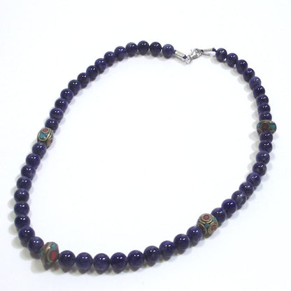 GIOIELLI | COLLANA con pietra - Lapisalzzuli con intercalari tibeatini in ottone