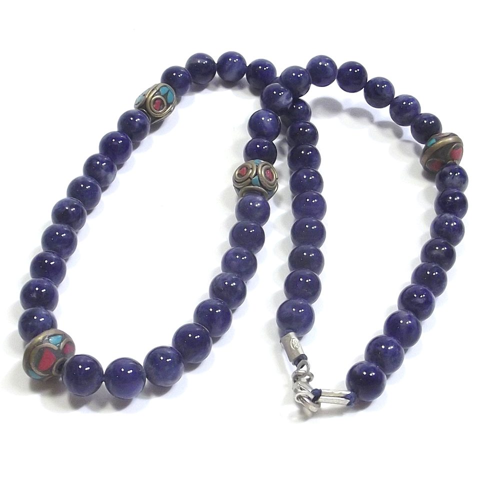 GIOIELLI | COLLANA con pietra - Lapisalzzuli con intercalari tibeatini in ottone