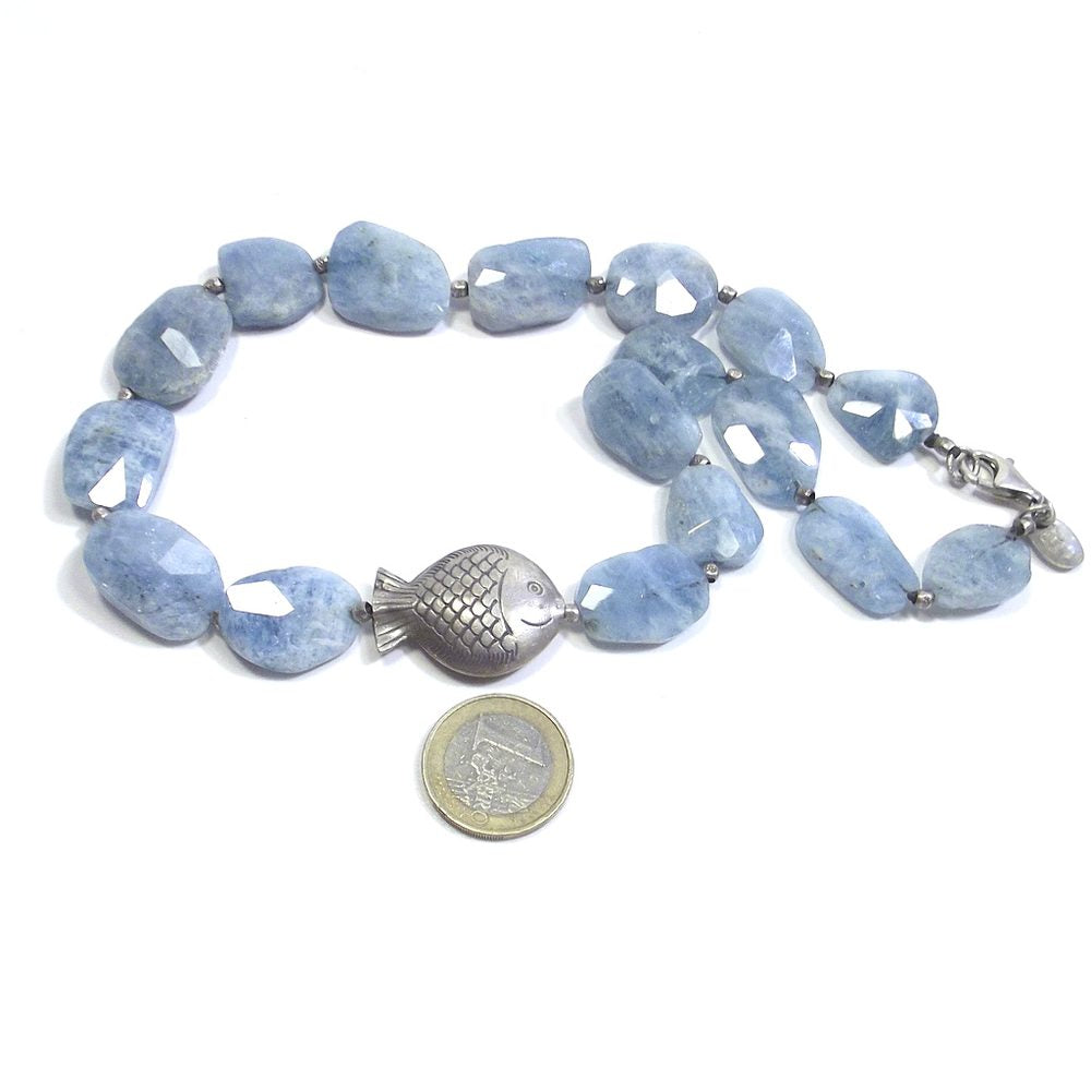 COLLANA ETNICA con pesce d'argento e ACQUAMARINA – immagine6