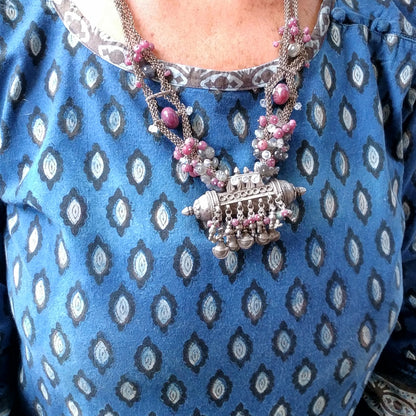 Collana ETNICA argento antico e RUBINO, PIETRA di LUNA | Gioielli etnici INDIA – immagine5
