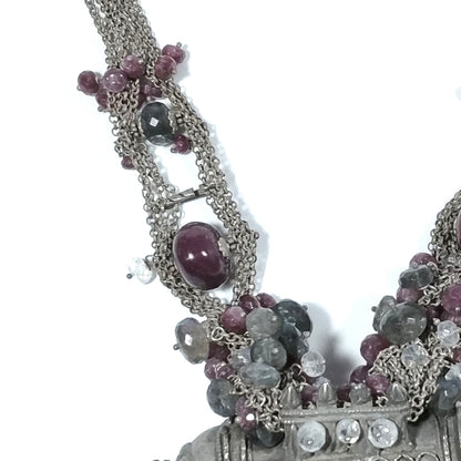 Collana etnica argento antico e RUBINO, PIETRA di LUNA | Gioielli etnici INDIA