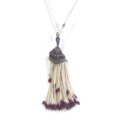 COLLANA ETNICA perle agata rubino e zircone in BRONZO – pendente