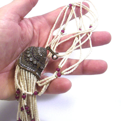 COLLANA ETNICA perle agata rubino e zircone in BRONZO – in mano