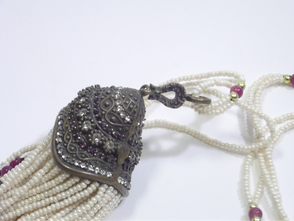 COLLANA ETNICA perle agata rubino e zircone in BRONZO – dettaglio ciondolo