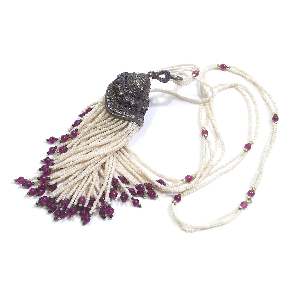 COLLANA ETNICA perle agata rubino e zircone in BRONZO