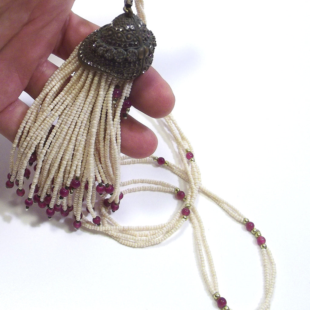 COLLANA ETNICA perle agata rubino e zircone in BRONZO – immagine 8