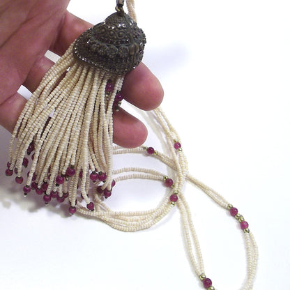 COLLANA ETNICA perle agata rubino e zircone in BRONZO – immagine 8