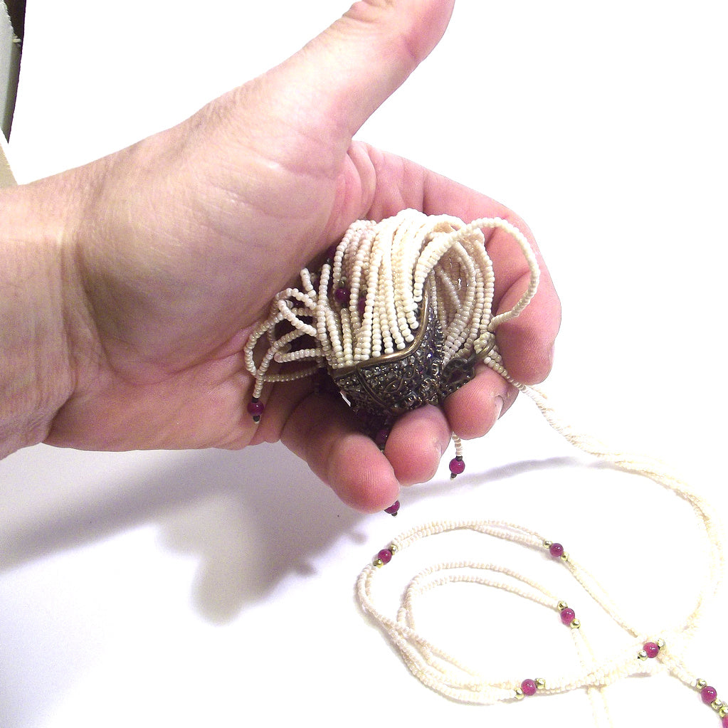 COLLANA ETNICA perle agata rubino e zircone in BRONZO – paragone