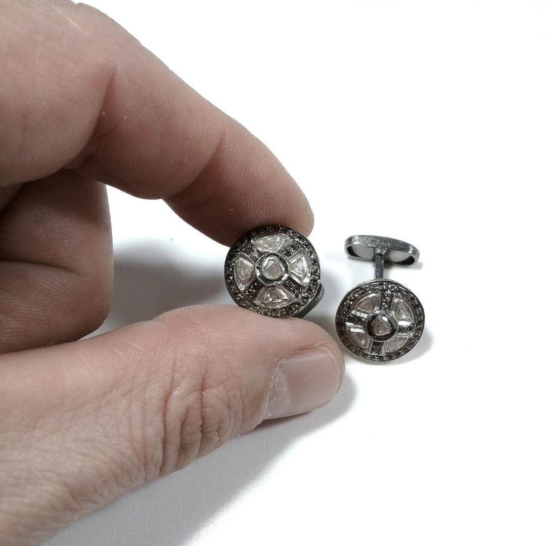 GEMELLI in argento 925 con Diamante taglio rosetta | GIOIELLI IN ARGENTO