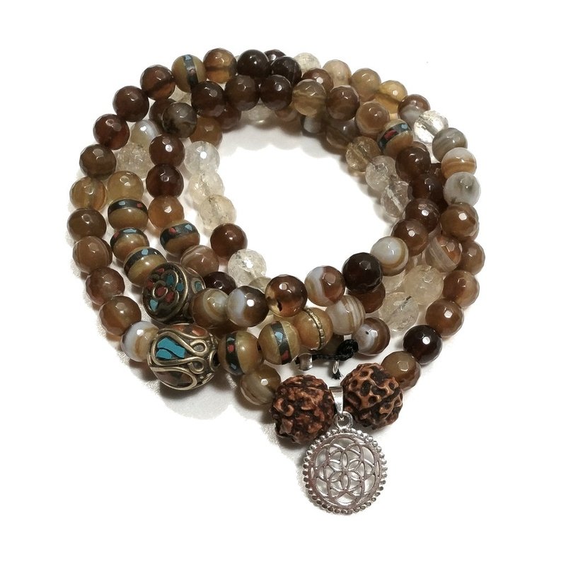 Collana ETNICA | Collana artigianale con FIORE DELLA VITA, AGATA e Rudraksha | JAPAMALA