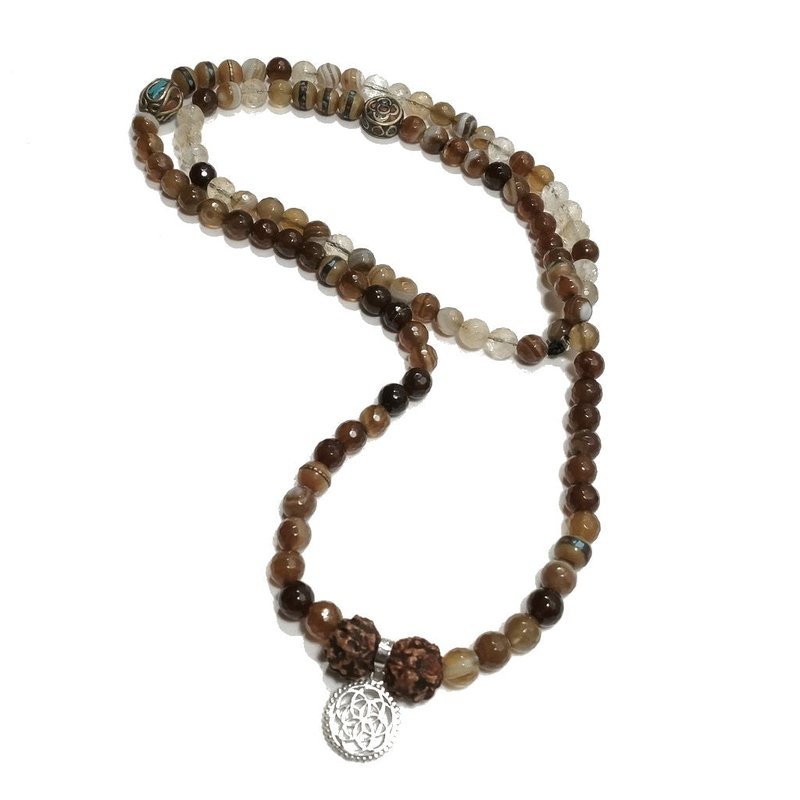 Collana ETNICA | Collana artigianale con FIORE DELLA VITA, AGATA e Rudraksha | JAPAMALA