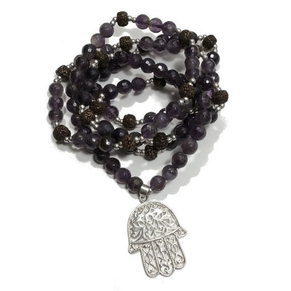 Collana artigianale in argento 925 Collana con pietra Ametista | MANO DI FATIMA