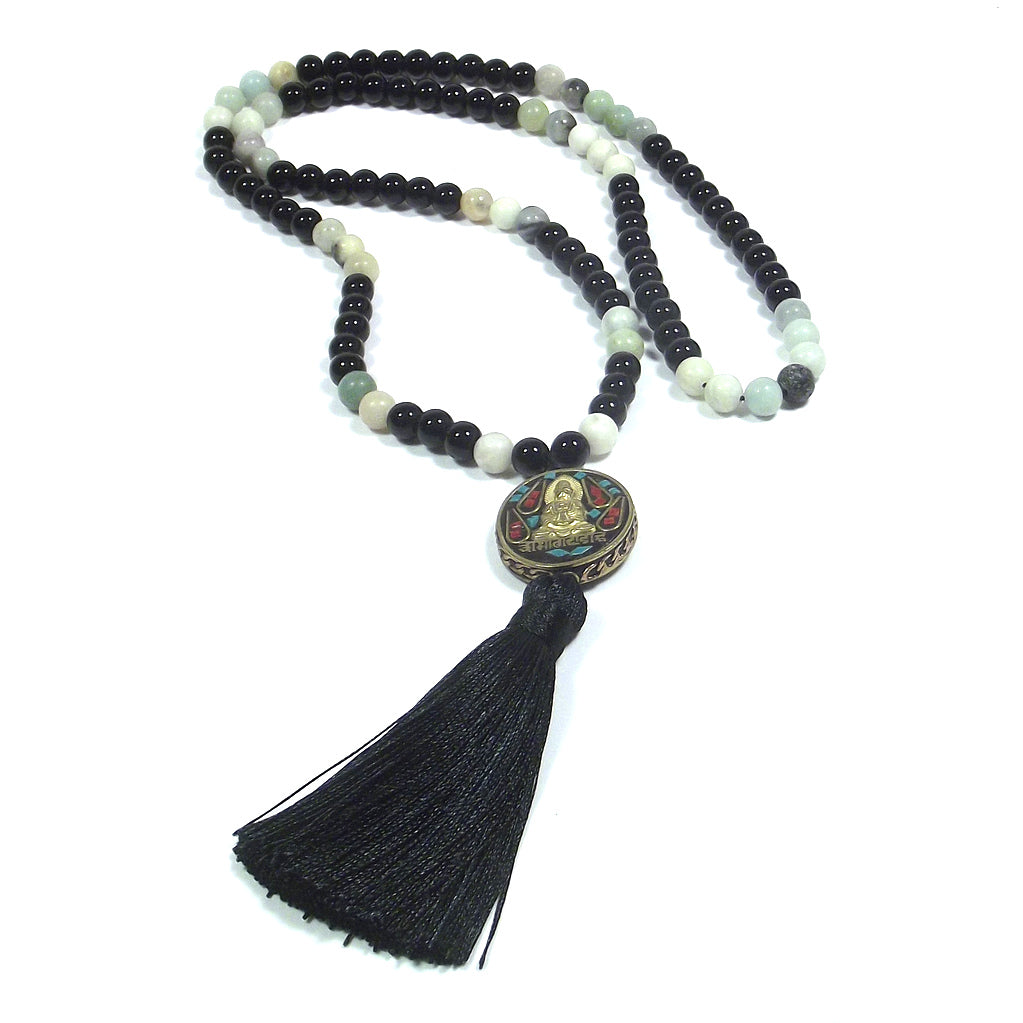 Japa Mala etnica colore nero/verde con raffigurazione di BUDDHA