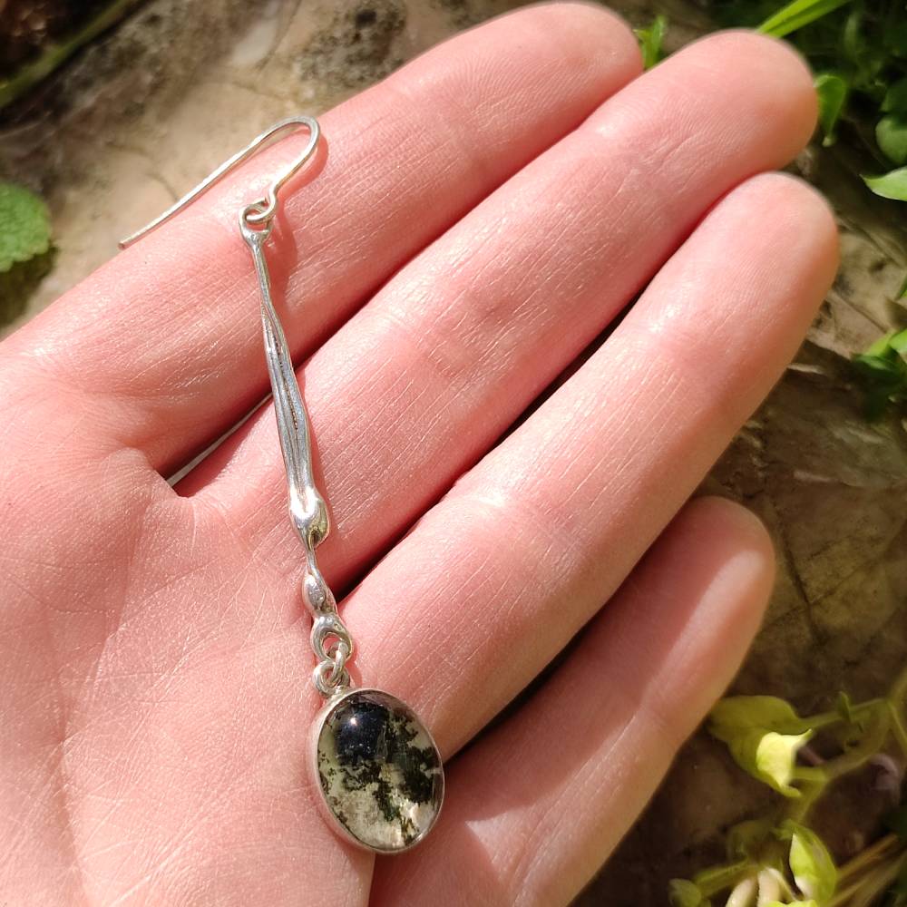Mono orecchino in argento 925 con Agata muschiata - Pezzo unico