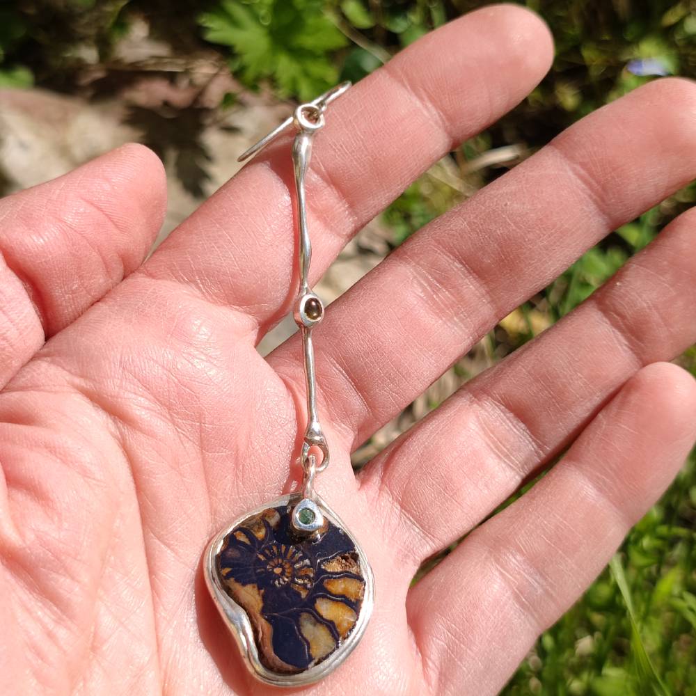 Mono orecchino in argento 925 con Ammonite fossile - Pezzo unico