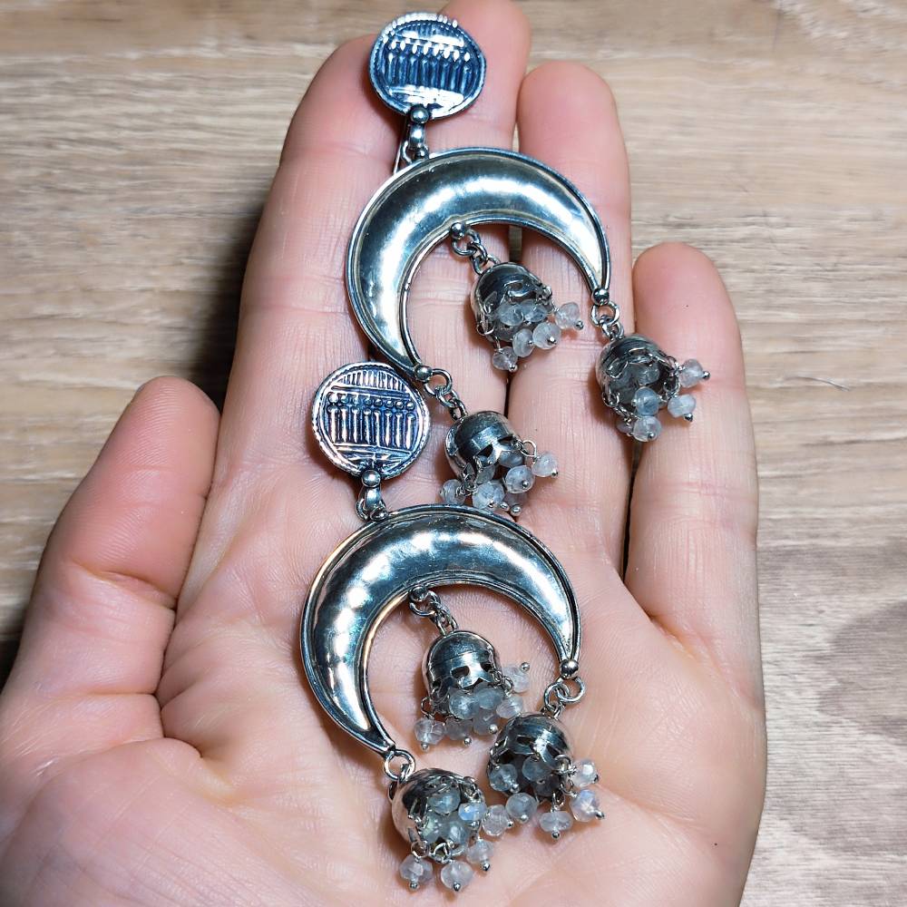 ORECCHINI etnici argento 925 con pietra - KARMANDI