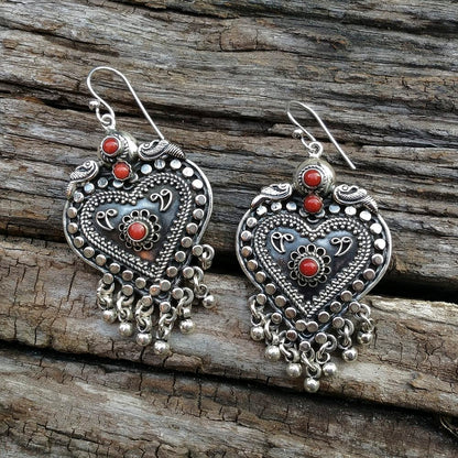ORECCHINI CUORE etnico in argento 925 con pietra JAVEEN