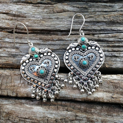 ORECCHINI CUORE etnico in argento 925 con pietra JAVEEN
