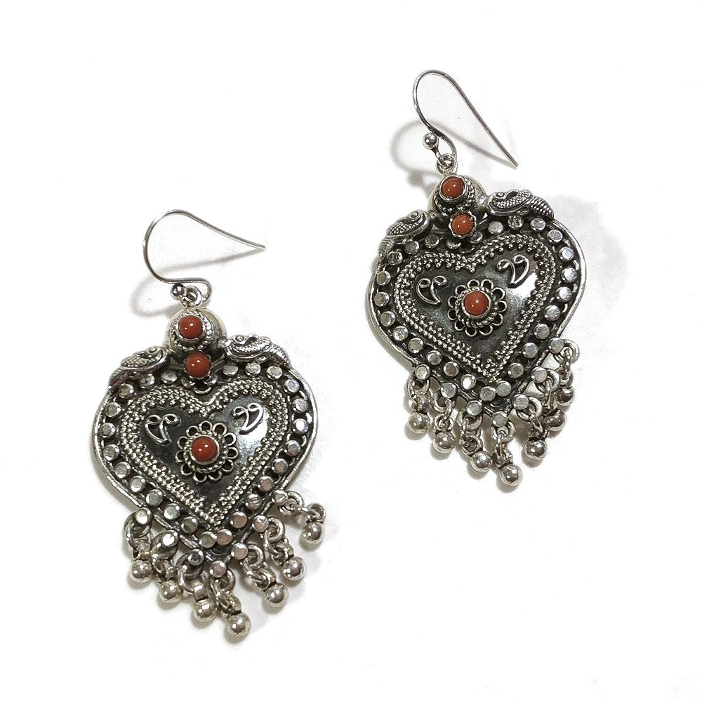 ORECCHINI CUORE etnico in argento 925 con pietra JAVEEN