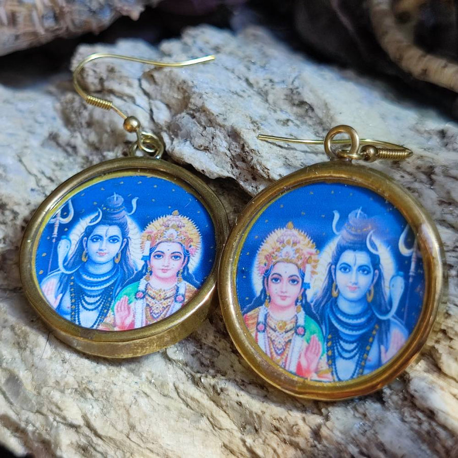Orecchini indiani in ottone Shiva e Parvati