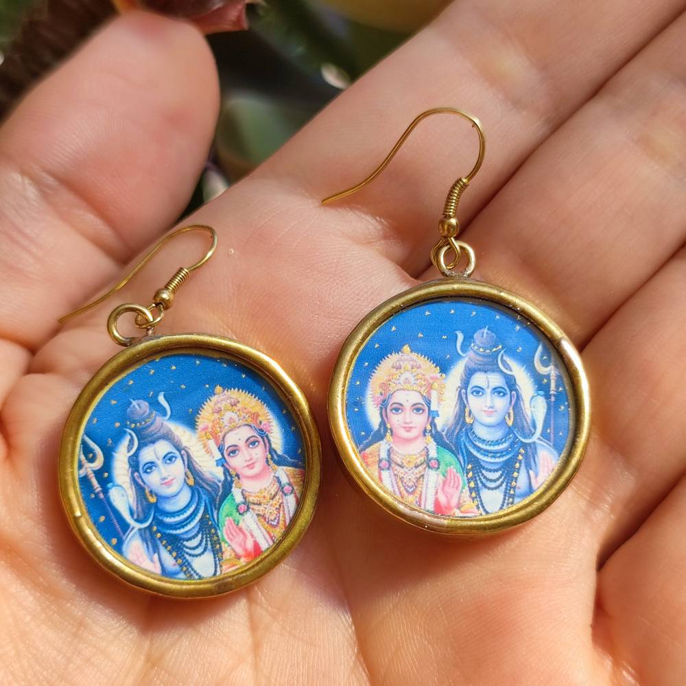 Orecchini indiani in ottone Shiva e Parvati