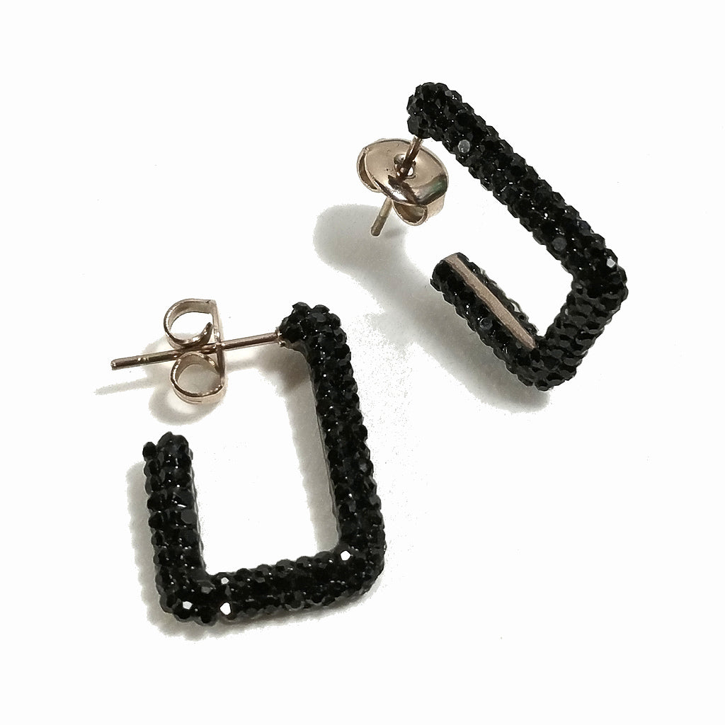 ORECCHINI  con strass in acciaio 316 L Chirurgico ORECCHINI  | Rettangolare