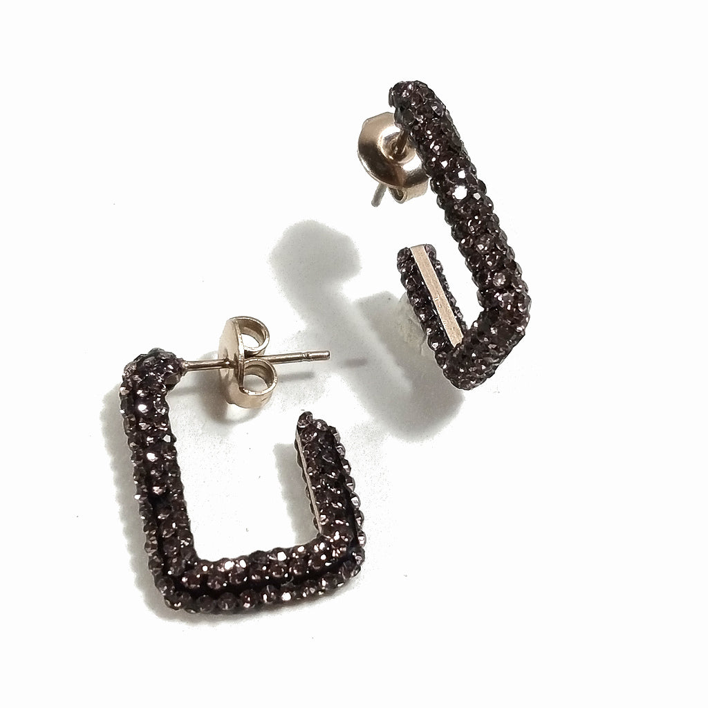 ORECCHINI  con strass in acciaio 316 L Chirurgico ORECCHINI  | Rettangolare