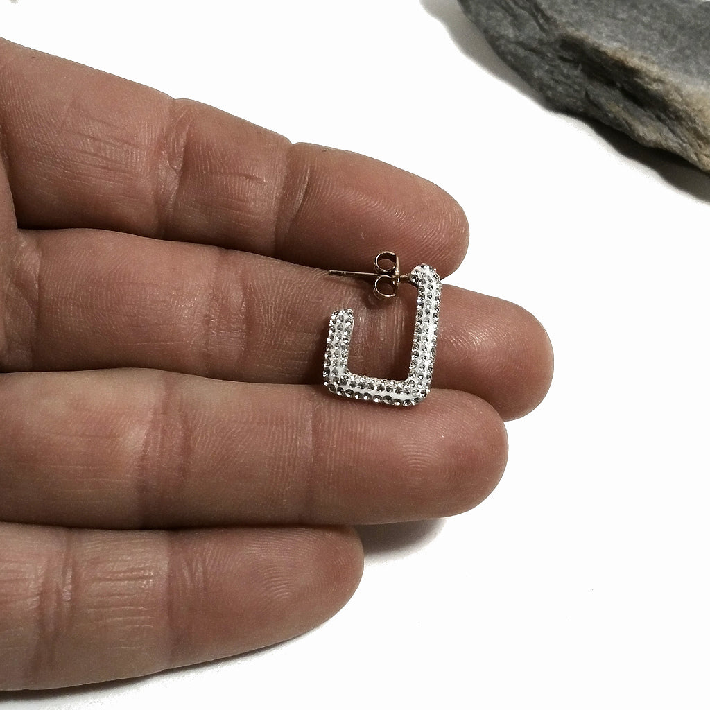 ORECCHINI  con strass in acciaio 316 L Chirurgico ORECCHINI  | Rettangolare