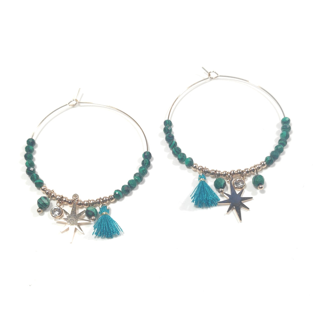 ORECCHINI acciaio 316 L Chirurgico rosèORECCHINI Malachite, | Cerchio