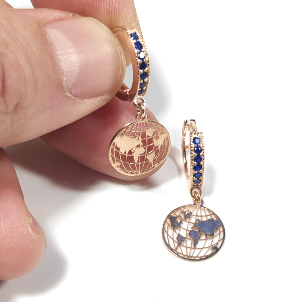 ORECCHINI  Argento 925 dorato rosa ORECCHINI  Zircone colorato, | Mappamondo