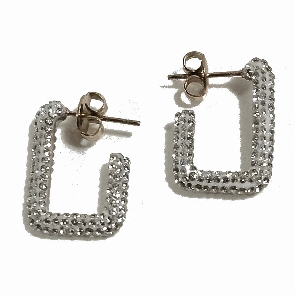 ORECCHINI  con strass in acciaio 316 L Chirurgico ORECCHINI  | Rettangolare