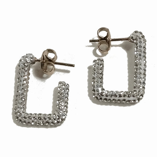 ORECCHINI  con strass in acciaio 316 L Chirurgico ORECCHINI  | Rettangolare