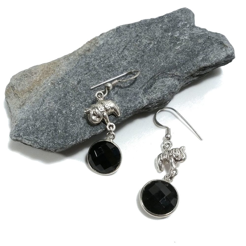 ORECCHINI Argento 925 con ELEFANTE artigianali onice nero | ORECCHINI etnici – immagine2