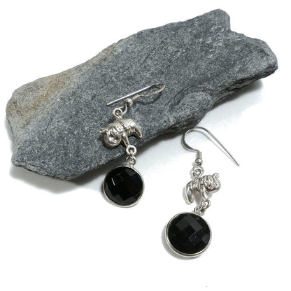 ORECCHINI Argento 925 con ELEFANTE artigianali onice nero | ORECCHINI etnici – immagine2