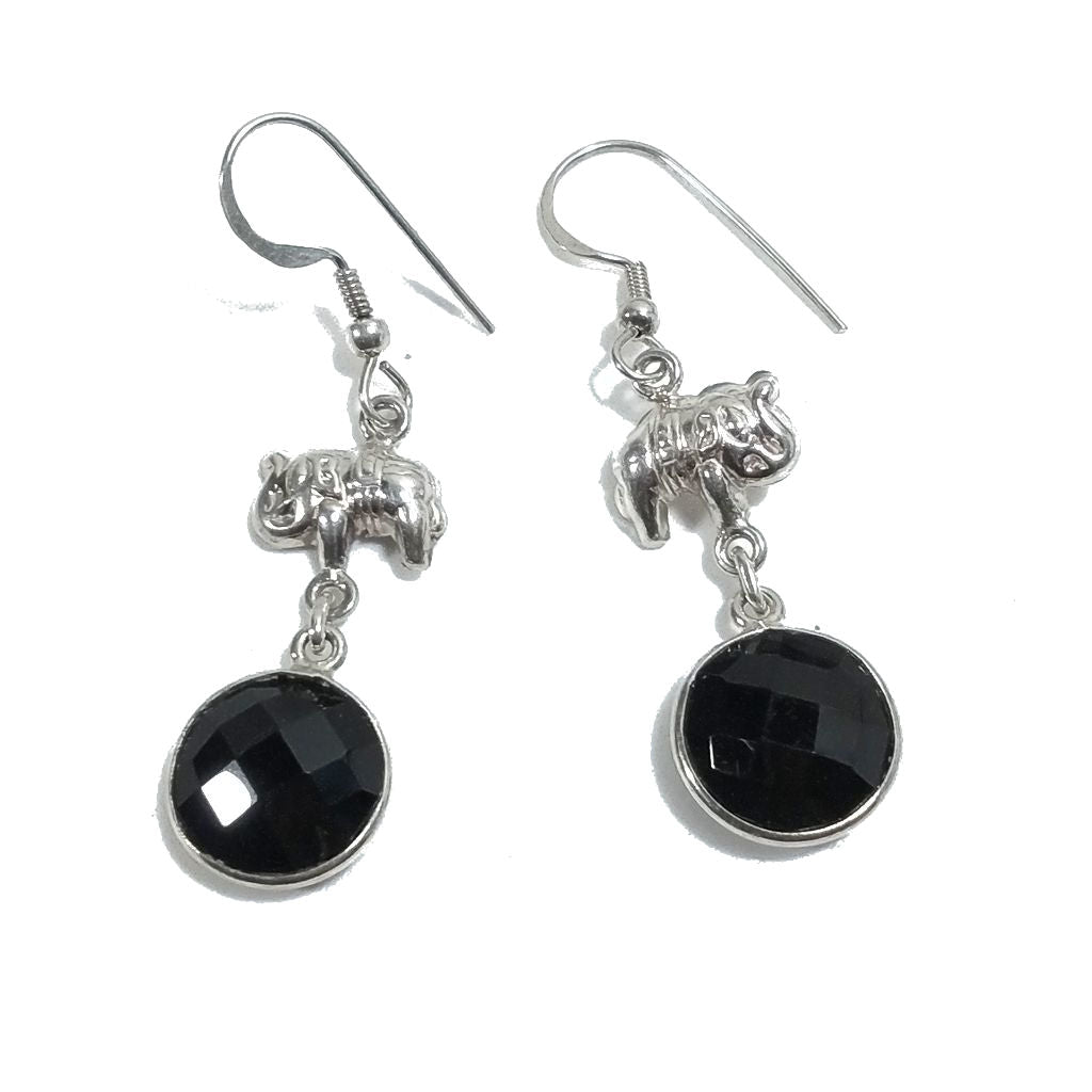 ORECCHINI Argento 925 con ELEFANTE artigianali onice nero | ORECCHINI etnici – immagine1