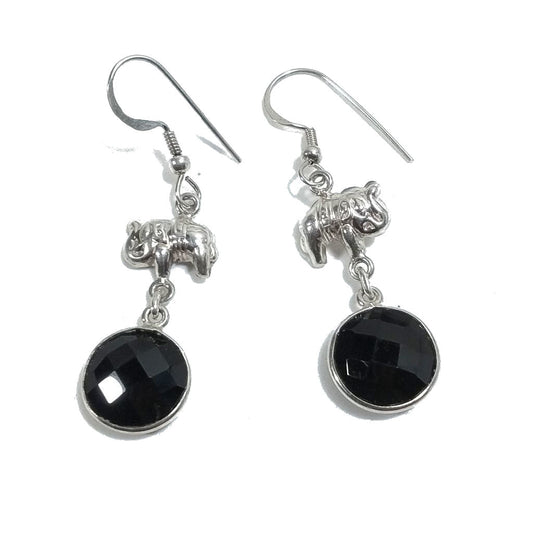 ORECCHINI Argento 925 con ELEFANTE artigianali onice nero | ORECCHINI etnici – immagine1