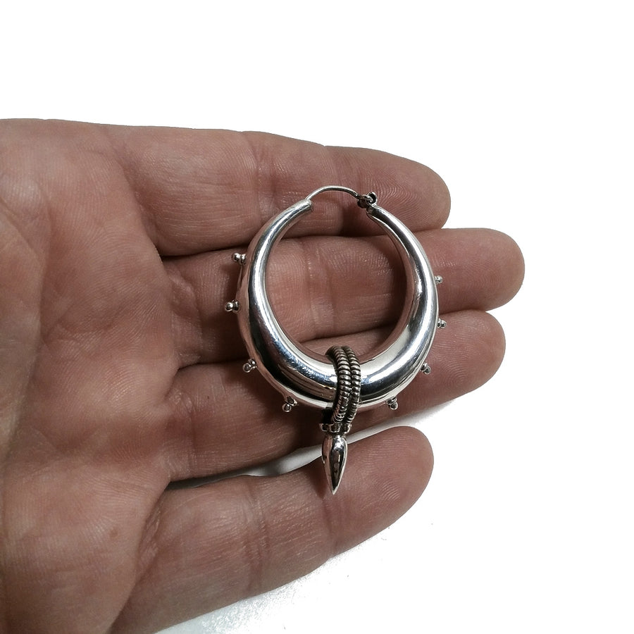 Orecchini Donna Argento 925 Cerchio Seghettato Con Lapislazzuli | Les Poulettes Bijoux | Gioiello Autore Regalo In Cofanetto - 3
