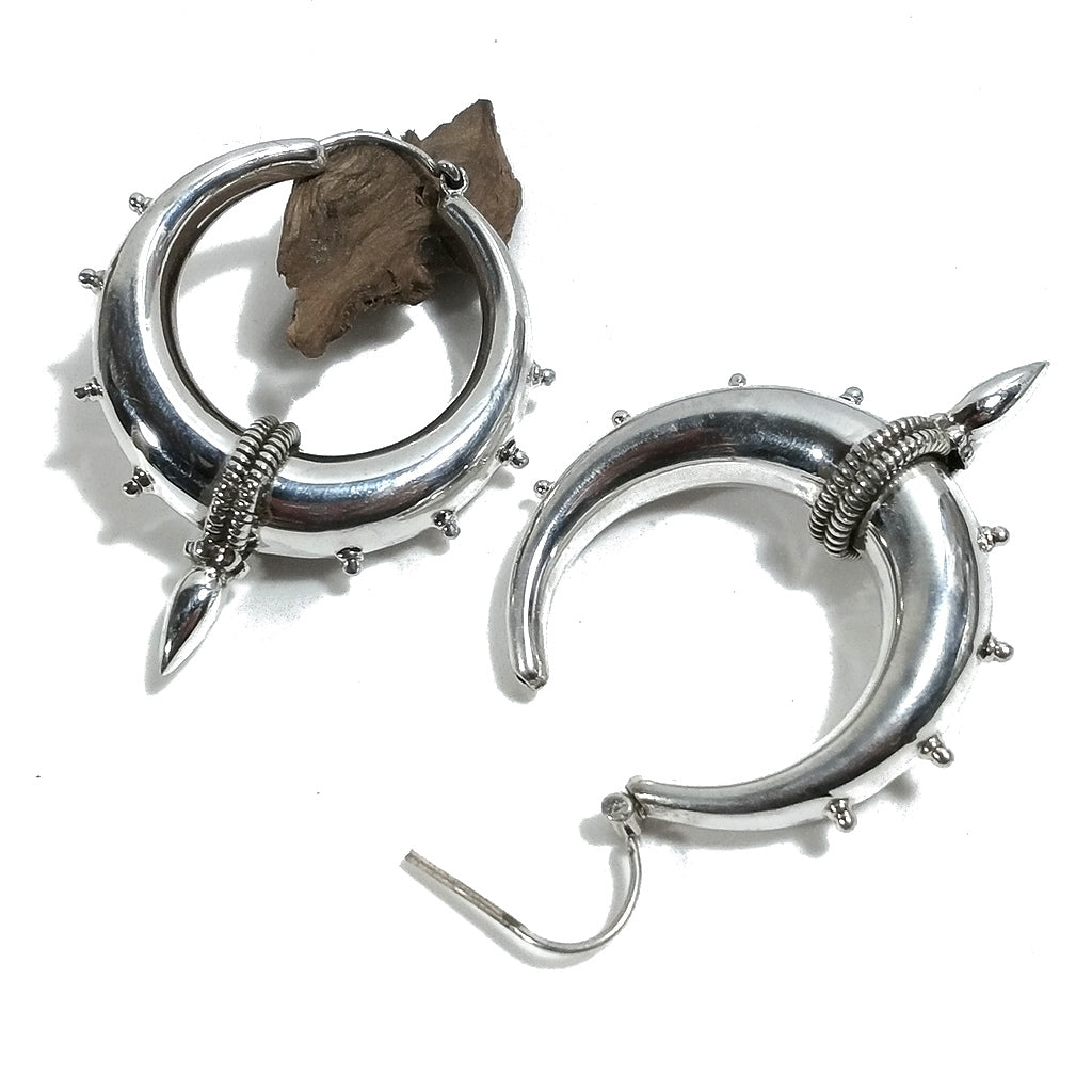 ORECCHINI etnici in argento 925 cerchio con punta - LAMIN