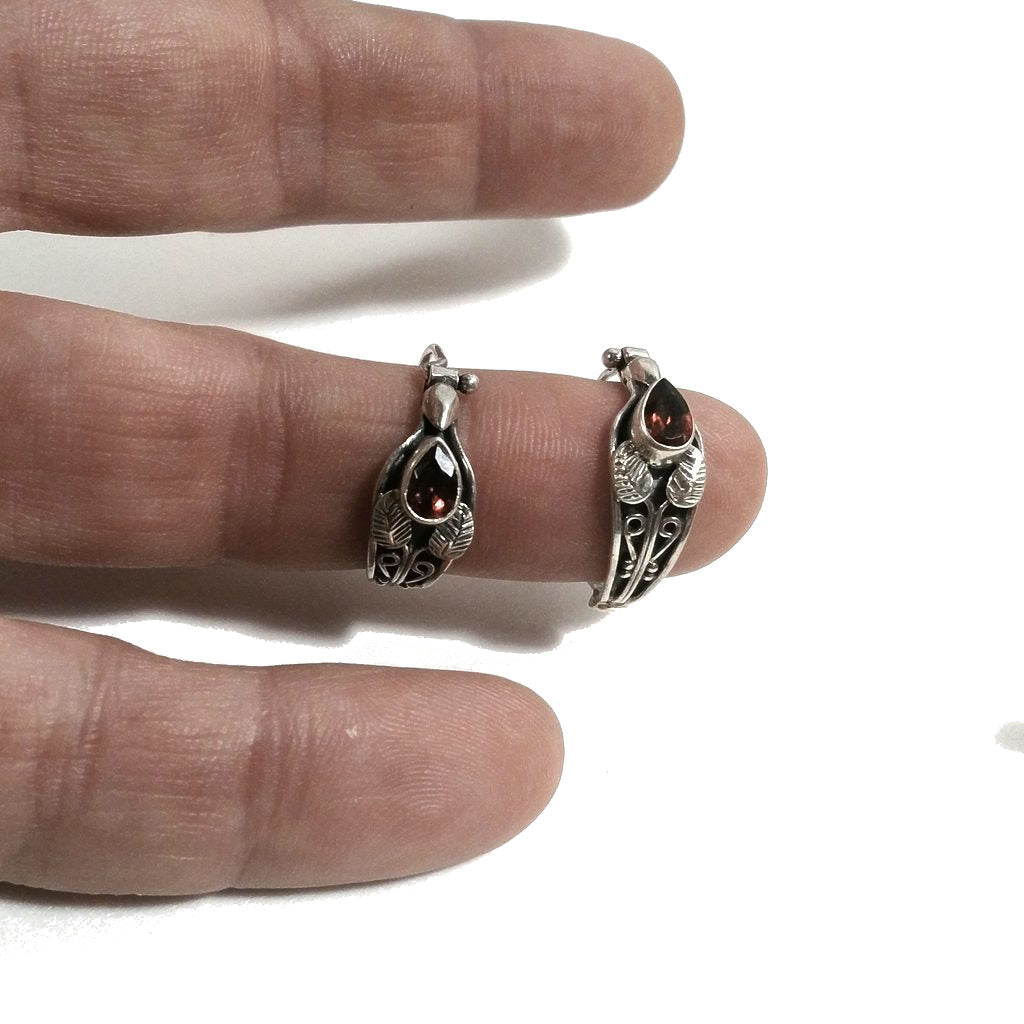 ORECCHINI etnici in argento 925 con pietra | Orecchini cerchio GRANATO