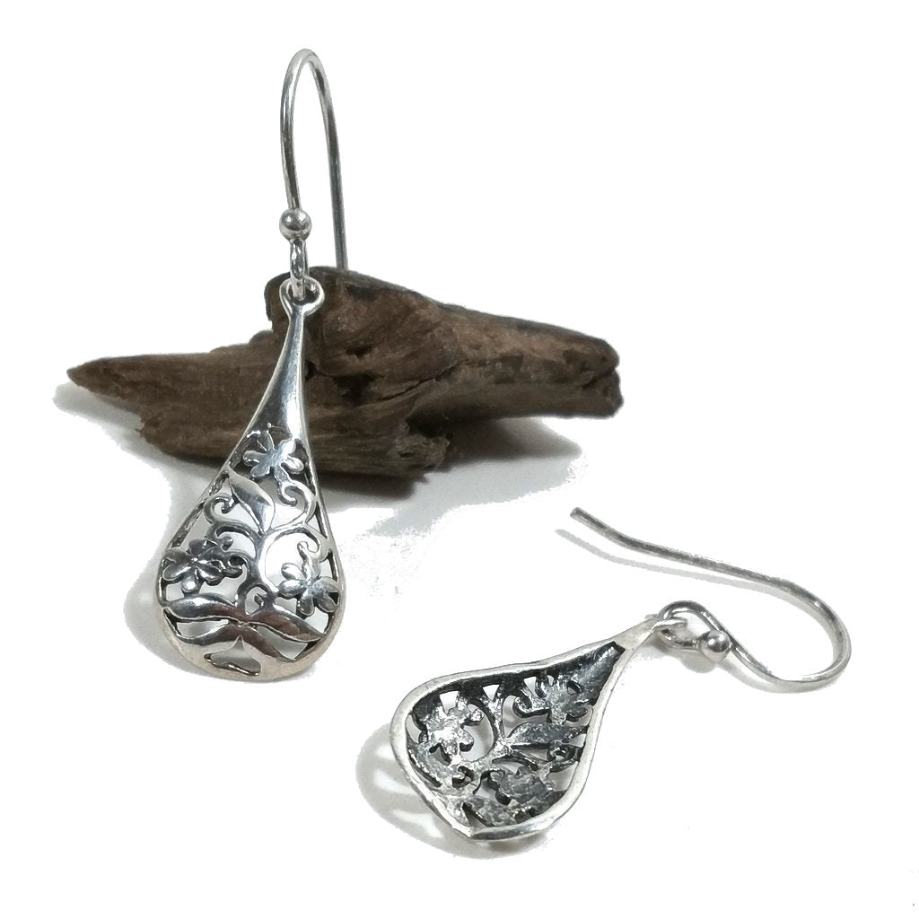 ORECCHINI etnici in argento 925 filigrana - goccia piccola | Fiori