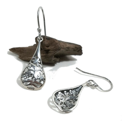 ORECCHINI etnici in argento 925 filigrana - goccia piccola | Fiori