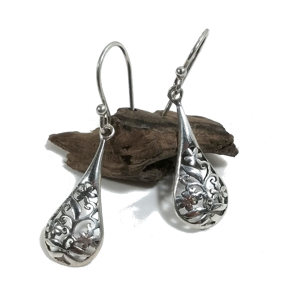 ORECCHINI etnici in argento 925 filigrana - goccia piccola | Fiori