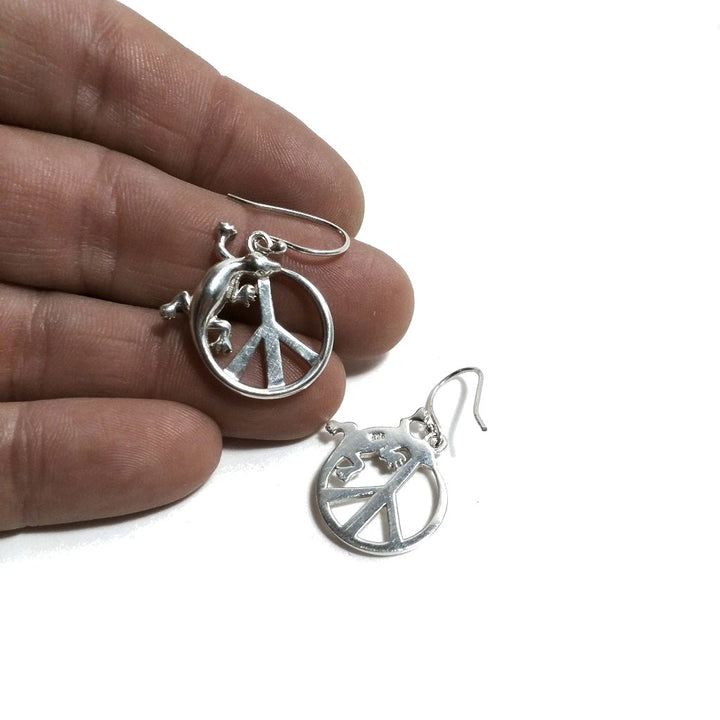 ORECCHINI Simbolo della pace con geco in argento 925 | Orecchini argento