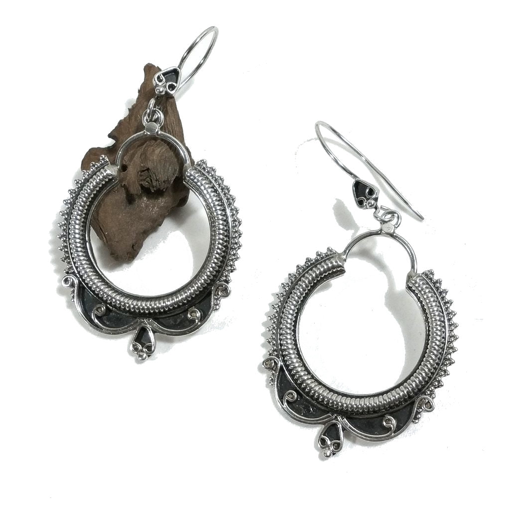 ORECCHINI etnici in argento 925 filigrana | Orecchini cerchio pendenti