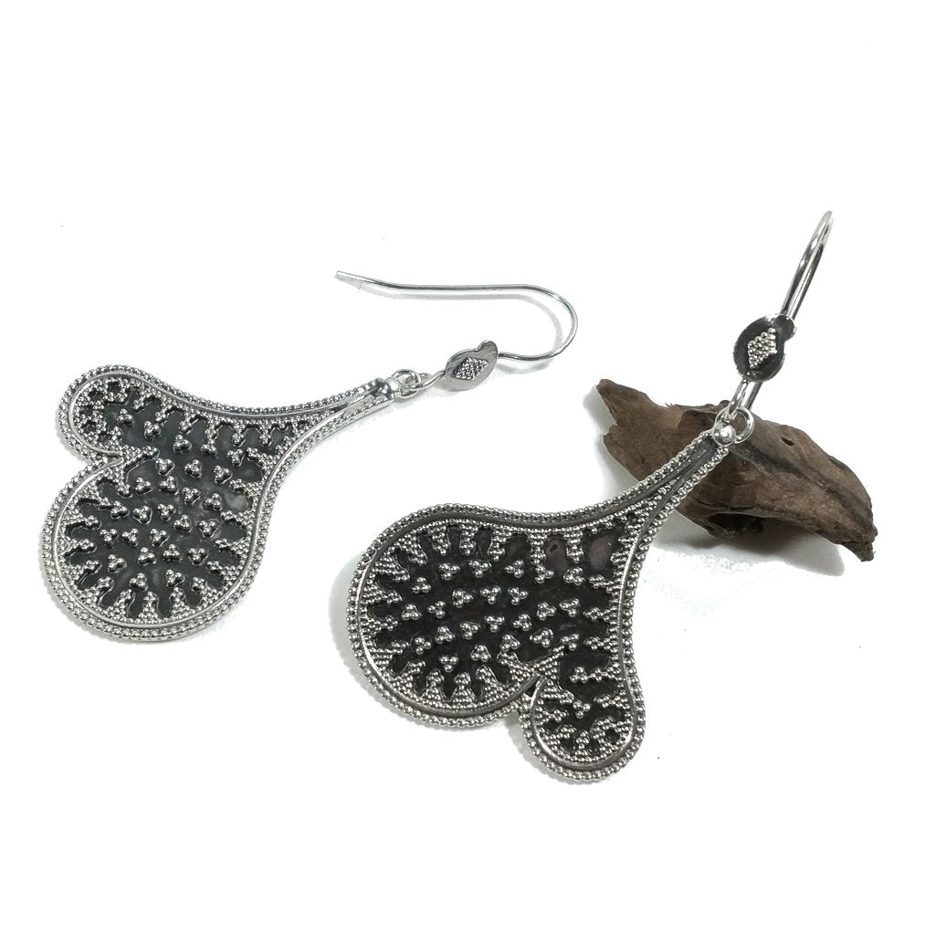 Orecchini etnici in argento 925 cuore - KARDIA